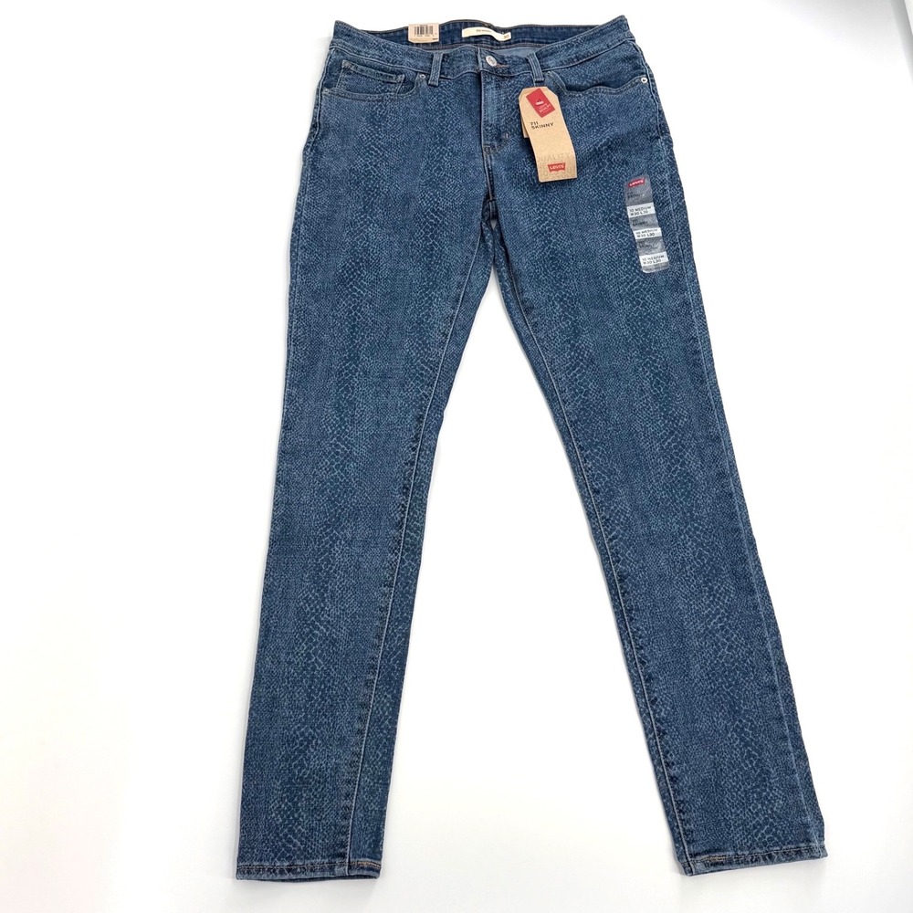Levi's 711 Skinny Jeans Womens 10M W30 L30 Blue Snakeskin NWT Animal Print Denim